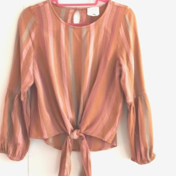 Harper Multi stripe puff sleeve tie Blouse Top Sz M - Picture 2 of 10